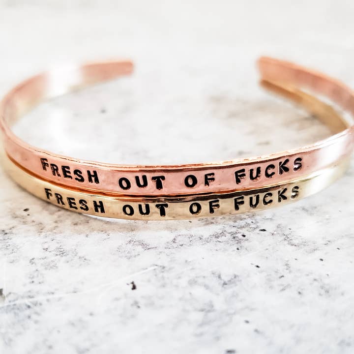 FRESH OUT OF FUCKS Skinny Adjustable Cuff Bracelet for wholesale by Salt and Sparkle
