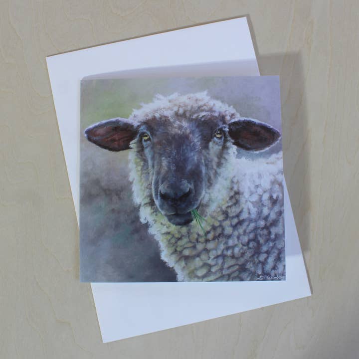 Pablo sheep vierkante wenskaart voor wholesale door Elizabeth Kinahan Paintings