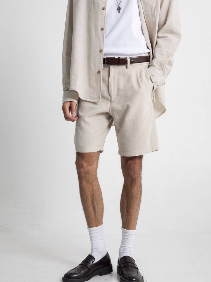 Waihi Linen Short - Beige for wholesale by Lost In Nowhere