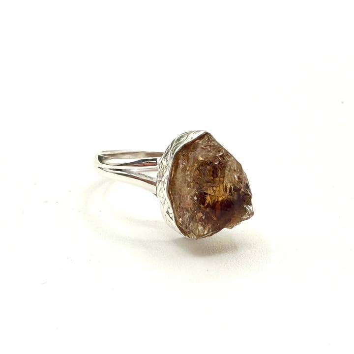 Citrine Rough Semi-Precious Gemstone 925 Silver Ring-Yellow for wholesale by Meraki Gemstones