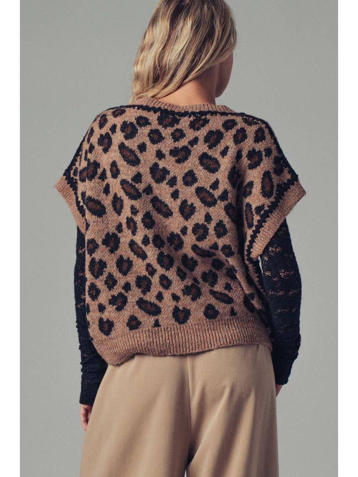 Urban Daizy - Wholesale Sweater Vest - Women's - Leopard Crochet Trim Sweater Vest22