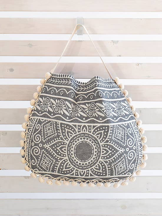 BEACH BAG ELLINIKO BLACK PONPON for wholesale by AELIA ANNA