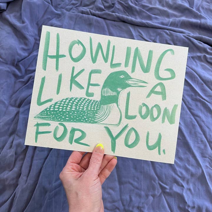 Howling Like a Loon print (green) 10" x 8" for wholesale by Future Frenzy