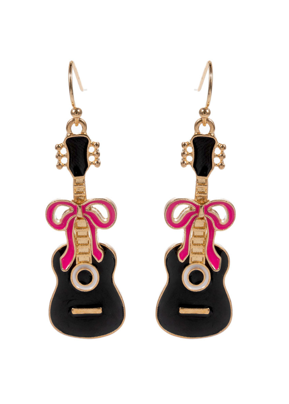 Pretty Attitude Clothing - Wholesale Dangle Earrings - Black Electric Guitar Earrings with Pink Bow0