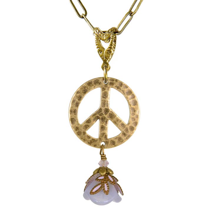 Collier peint à la main avec cristaux Fairyland : Peace Sign Flowers pour la vente par NoMonet