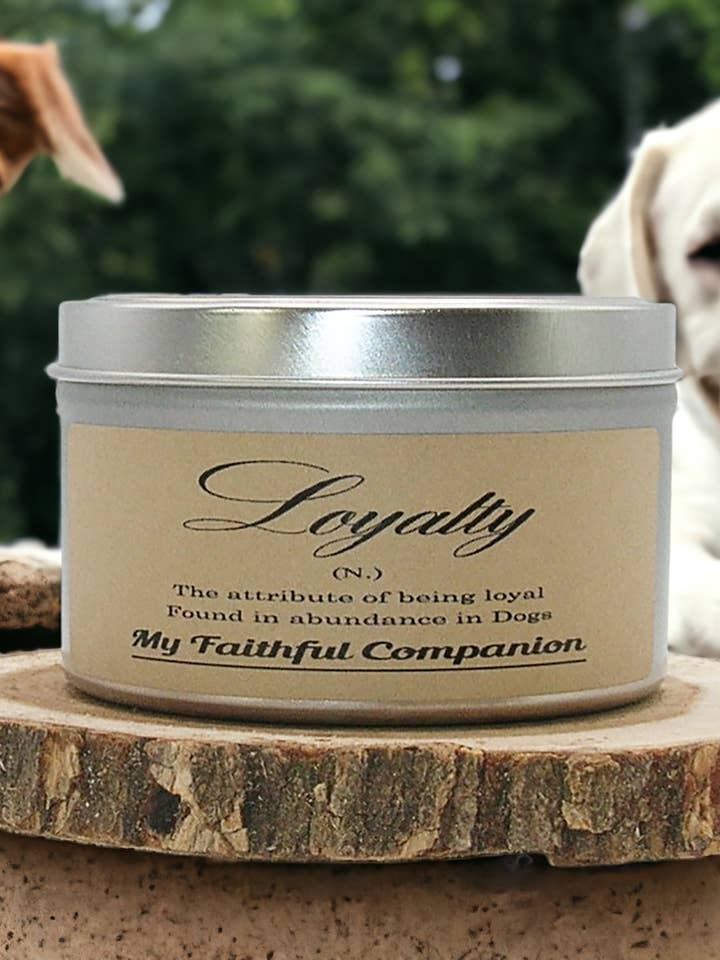Loyalty 6 oz. Tin - Peppermint & Eucalyptus for wholesale by Wixed Paw Candle Company LLC.