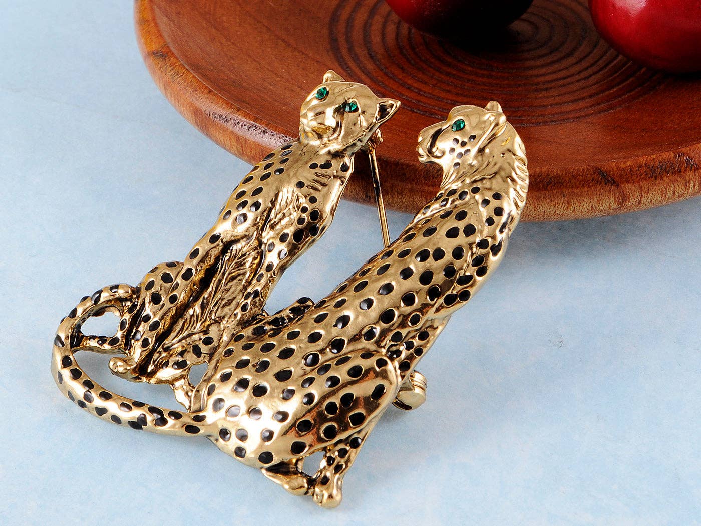 AK Brand - Wholesale Brooch - Turquoise Blue Spotted Leopard Family Twin Lover Brooch Pin3