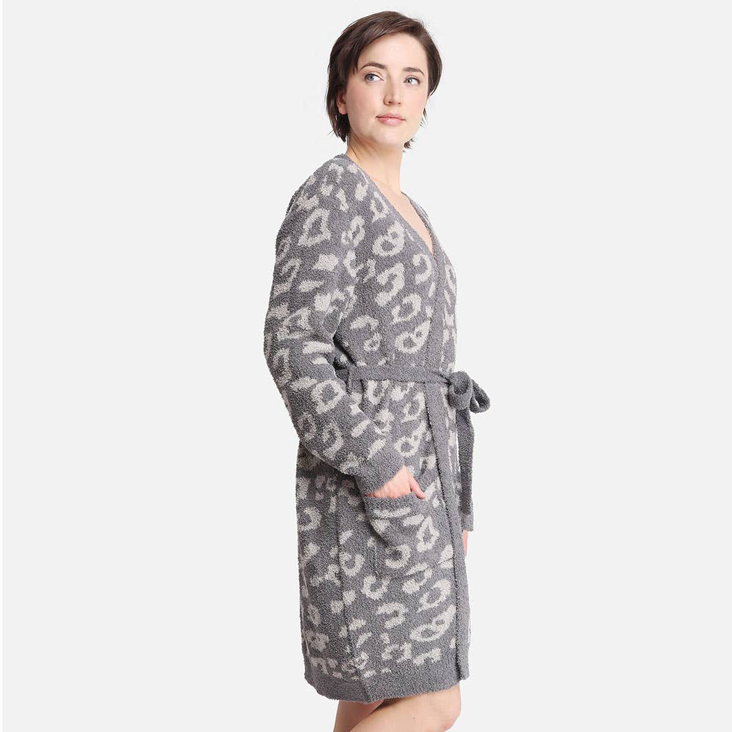 Fashion City - Venta al por mayor Bata - Mujer - Bata suave para mujer con estampado de leopardo, bolsillos y cinturón8