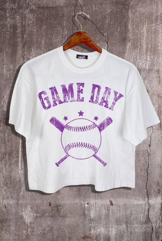 MINEB - Wholesale Screen Printed T-Shirt - Women's - Game Day Baseball Crop Top9