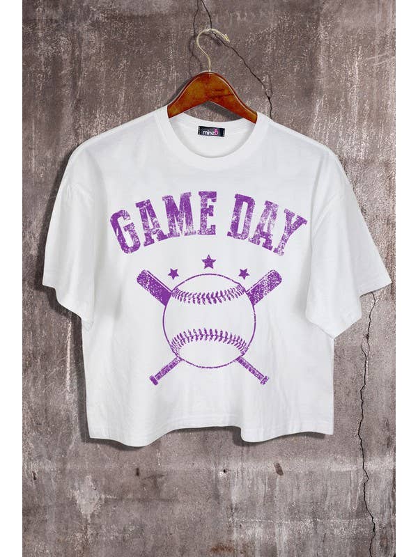 MINEB - Wholesale Screen Printed T-Shirt - Women's - Game Day Baseball Crop Top9