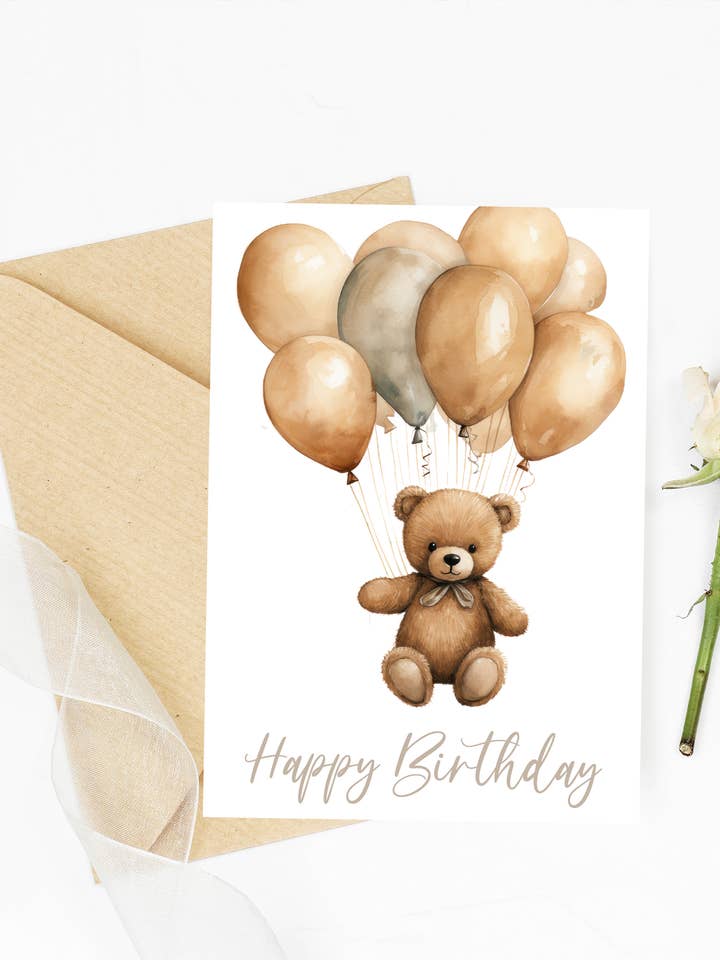 Teddy Bear Balloon Landing - Grattis på födelsedagskort för wholesale av Homemade Hollydays Wholesale