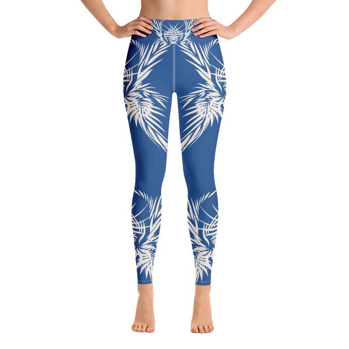 Sports Leggings design Tiger Power Up in Classic Blue & White for wholesale by Natascha van Es Fingerprint Art