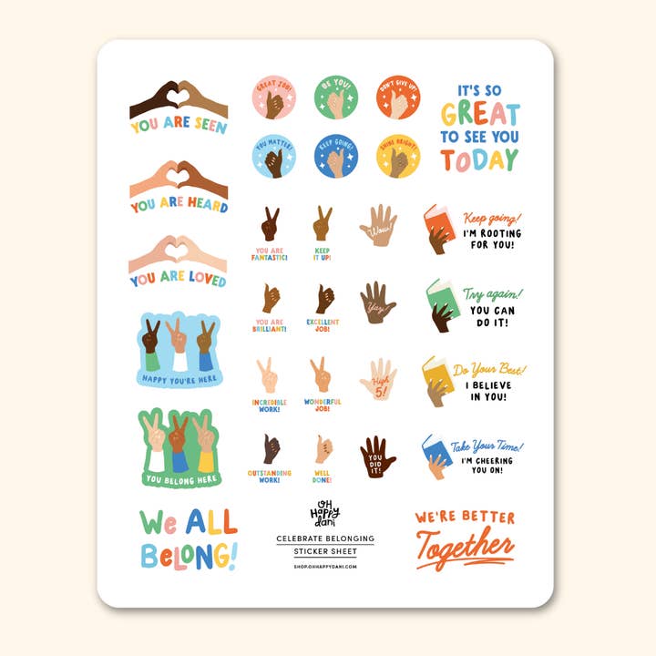 Celebrate Belonging Diversity Teacher Sticker Sheet for wholesale by Oh Happy Dani