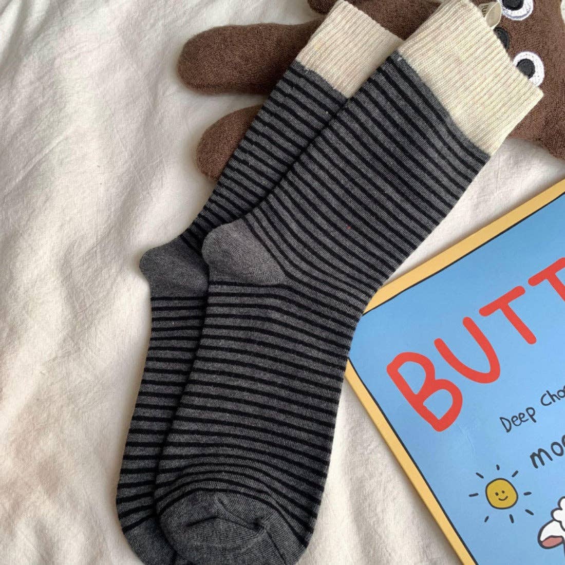 Funkyrel® Atzbranding Limited - Vente Chaussettes – femme - Rufia - Chaussettes mi-mollets à rayures colorées pour l'automne-hiver1