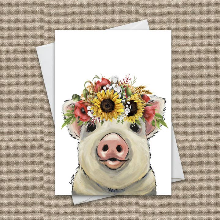 Tarjeta de felicitación divertida con forma de cerdo girasol para venta al por mayor de Hippie Hound Studios