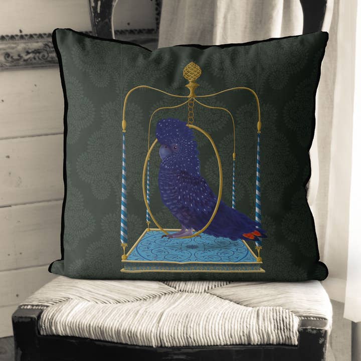 FabFunky Ltd - Wholesale Throw/Decorative Pillow - Blue cockatoo on swing Tropical bird Pillow outdoor cushion3