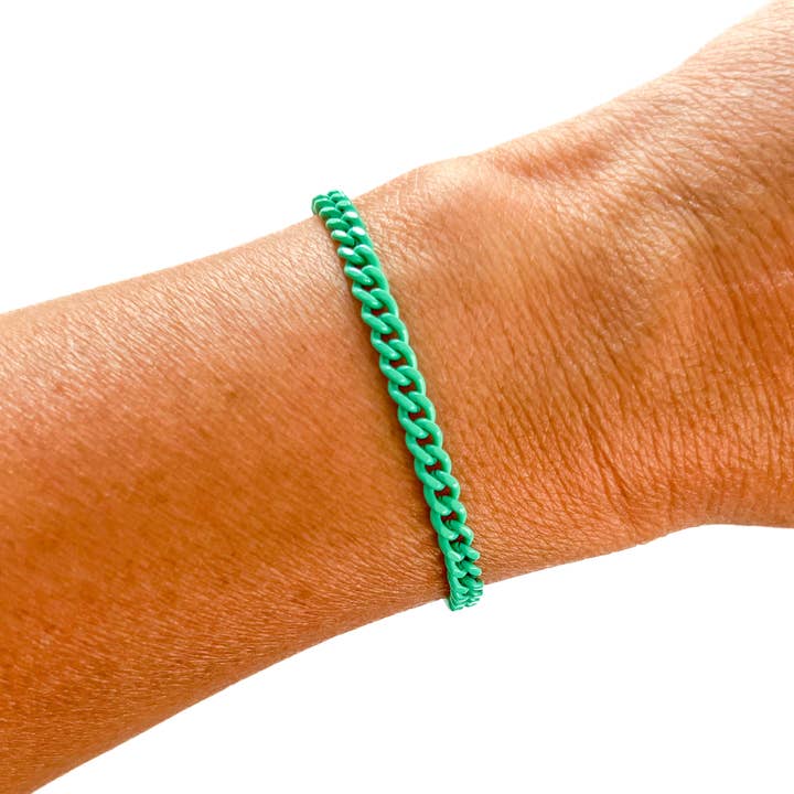 Bracelete de elos correntes teal #1 esmalte curb por atacado de Savvy Bling