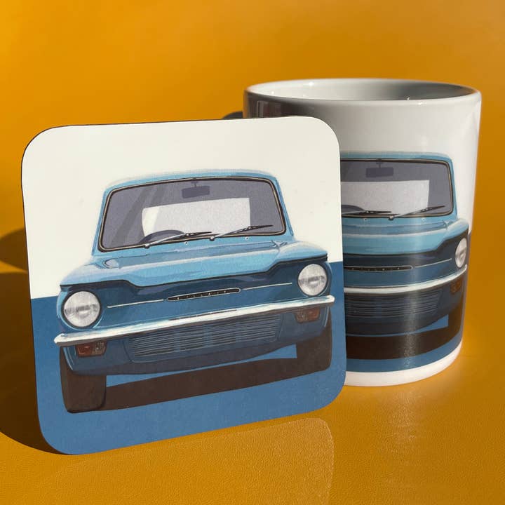 Conjunto de Caneca e Porta-copos Hillman Imp - Blue Hillman Imp por atacado de Illustrator maker