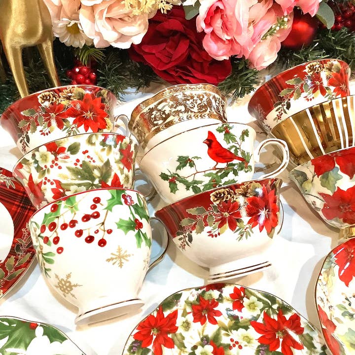 All Little Cute Things - Wholesale Tea Set - Mismatched Christmas Holiday Teacups Catering, Event Planner
