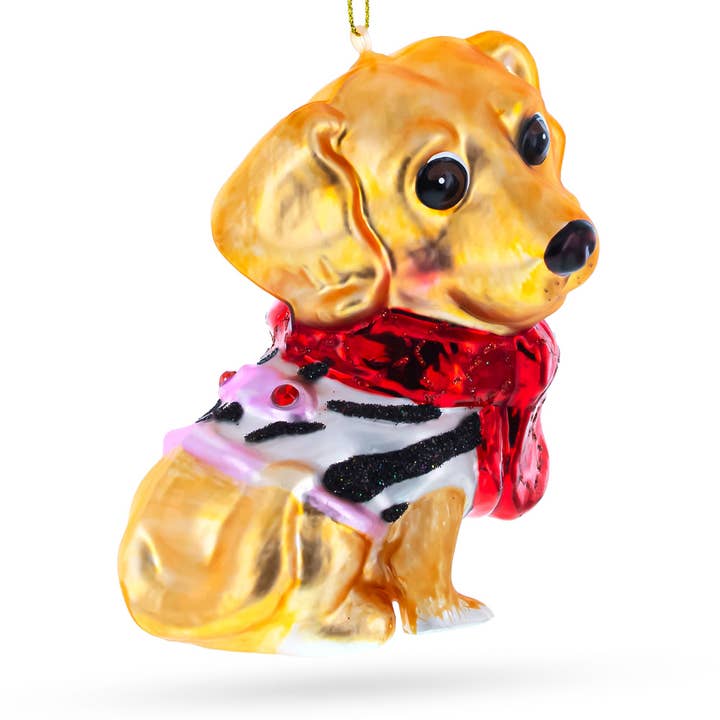 BestPysanky - Wholesale Ornament - Cute Golden Retriever Puppy in Red Scarf Glass Ornament