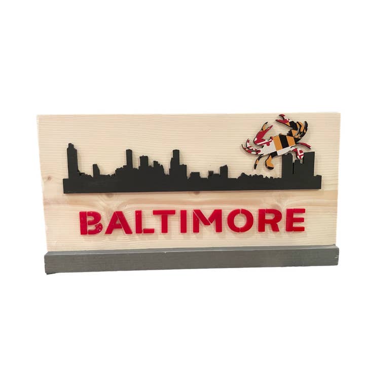 Baltimore Crab Skyline 3D Wood Ledge Sign for wholesale by Keppel and Kismet, LLC