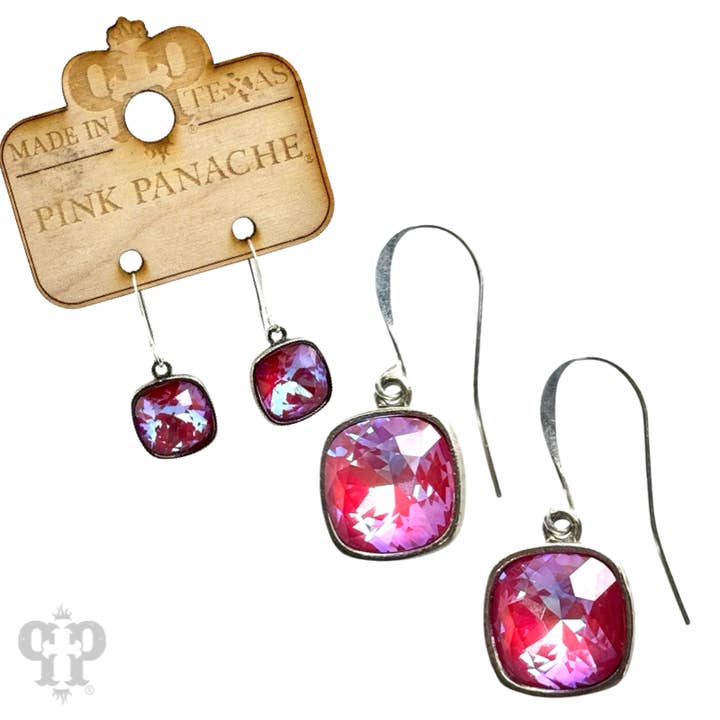 Pink Panache Brands - Wholesale Dangle Earrings - Austrian square crystal hook earring, 12mm33