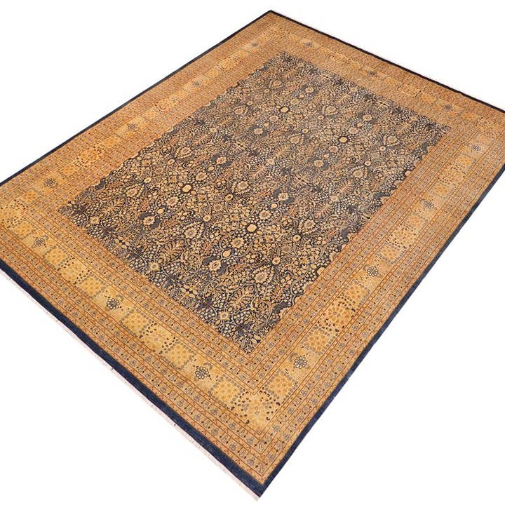 Antique Vegetable Dyed Tabriz Blue/Ivory Wool Rug - 9'9'' x 14'4'' for wholesale by Arshs Fine Rugs