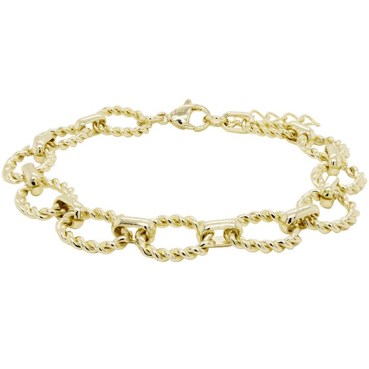 Gold Plated Stainless Steel, Rope Design Oval Link Bracelet for wholesale by Dlux Jewels