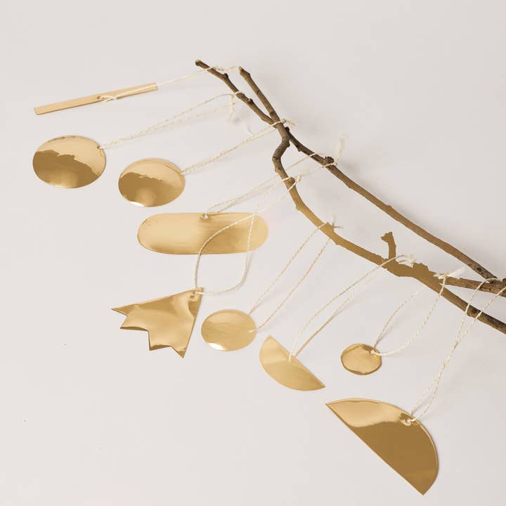 Fleck - Wholesale Ornament Set - Abstract Brass Christmas Ornaments, Set of 9
