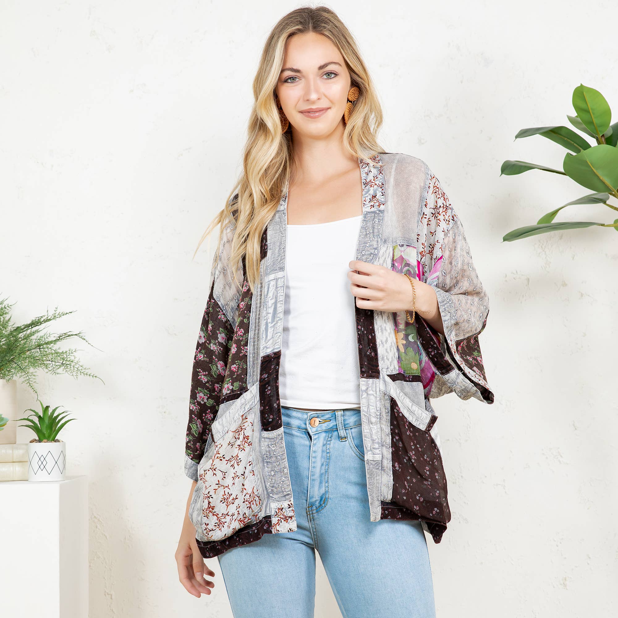 Young Threads - Wholesale Kimono - Women's - Kimono Top In Overdyed Mix N Match Patches - in 7 Color ways5