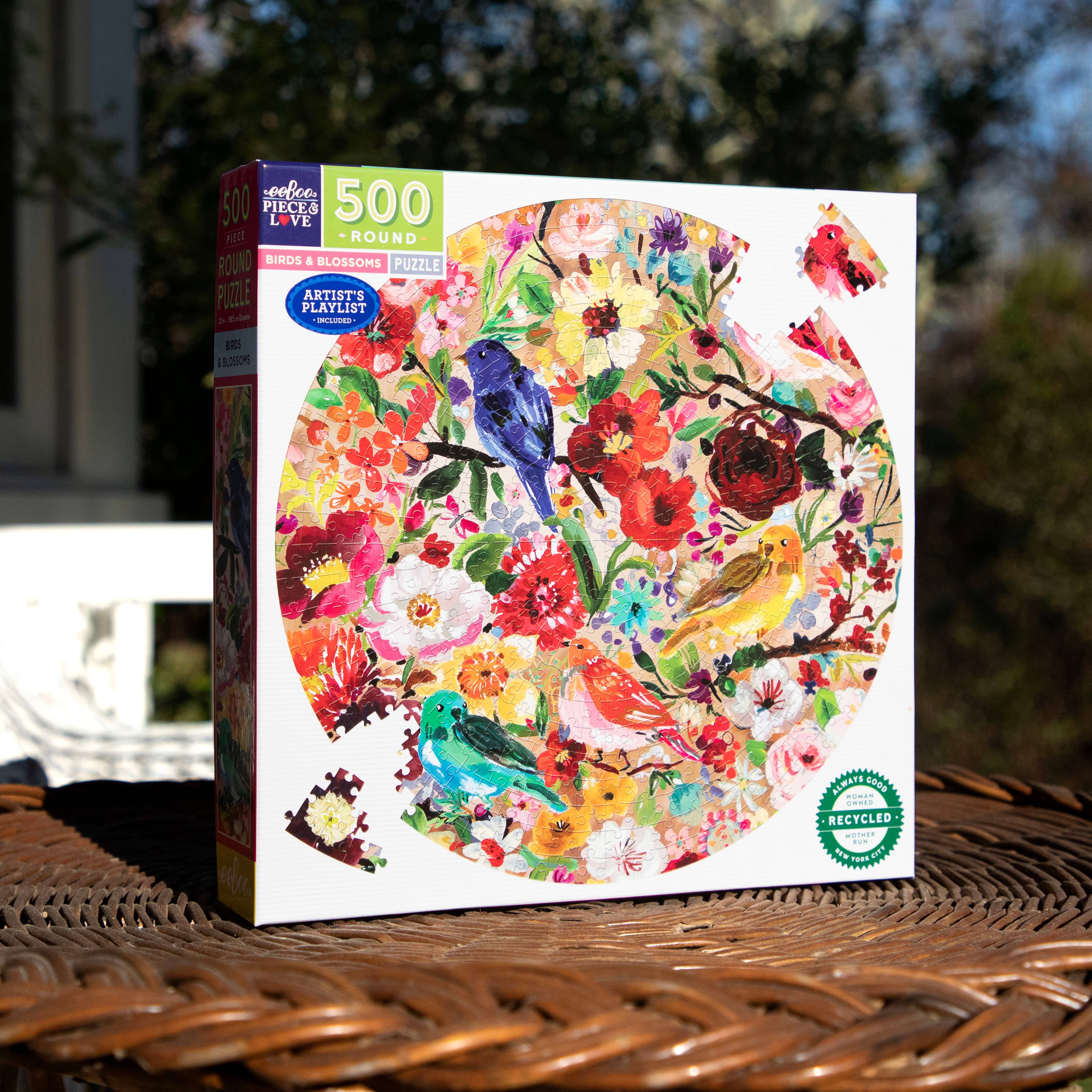 eeBoo - Vente Puzzle – adulte - Puzzle rond de 500 pièces « Oiseaux et fleurs »3