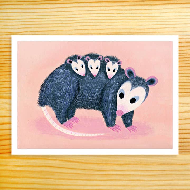 Babies on Board (Opossum Family) - 5x7 Art Print for wholesale by Nellie Le