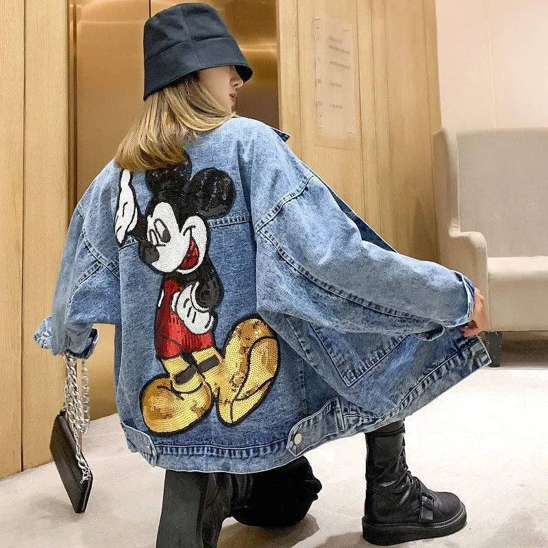 MB Fashion Wholesale - Wholesale Denim Jacket - Women's - MB FASHION Oversized Denim Jacket with Cartoon Graphic 2891LY1