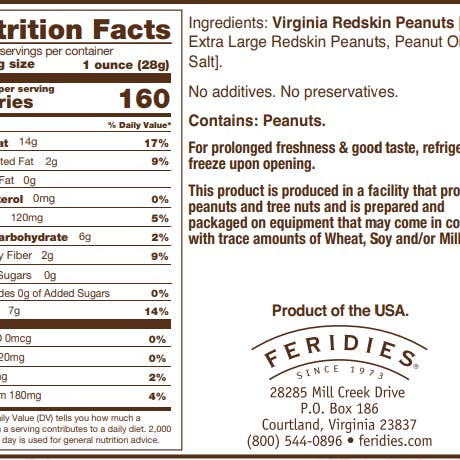 FERIDIES - Wholesale Nuts - 9 oz. Redskin Virginia Peanuts