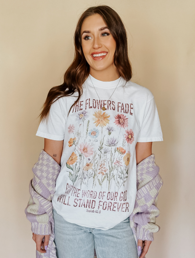 White The Flowers Fade Tee for wholesale on Faire2