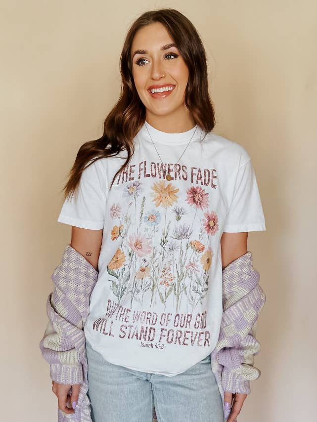 White The Flowers Fade Tee for wholesale on Faire2