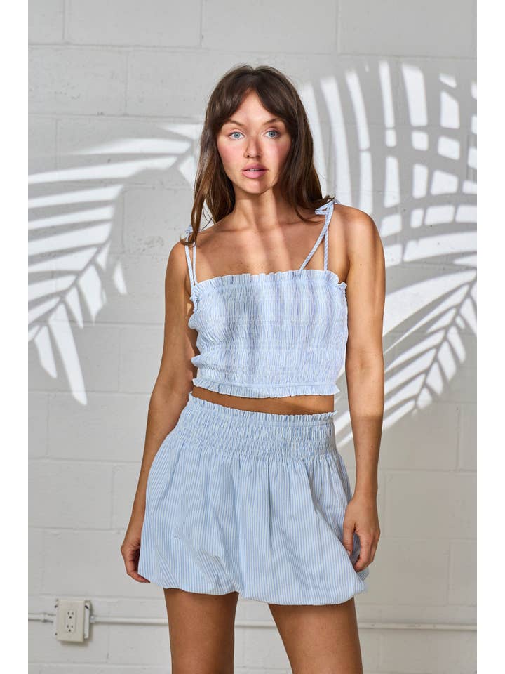 LT Blue PX50366 - Chloe Striped Smocking Bubble Hem Set for wholesale on Faire