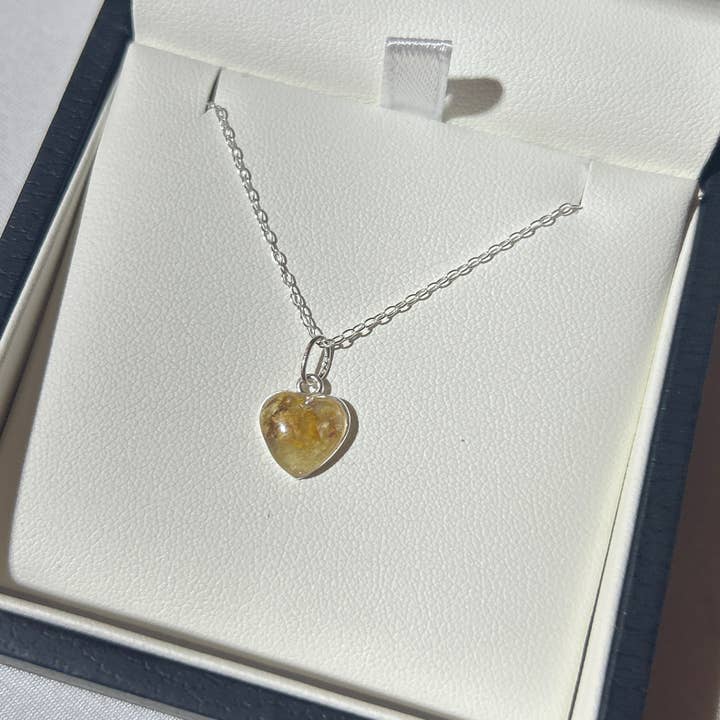 Crushed Daffodil Heart Necklace for wholesale by Chloe May Creations