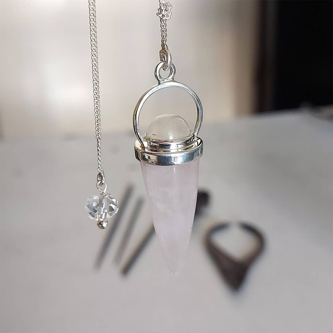 Crystal Earth Sterling – wholesale Pendulum board – Sterling Earth Pendulum - Rose quartz, Moonstone1