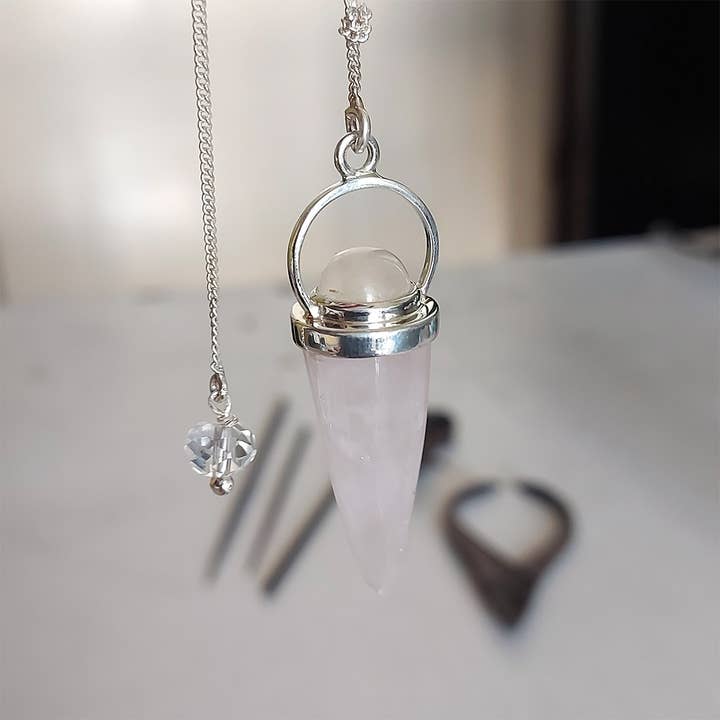 Crystal Earth Sterling – wholesale Pendulum board – Sterling Earth Pendulum - Rose quartz, Moonstone1