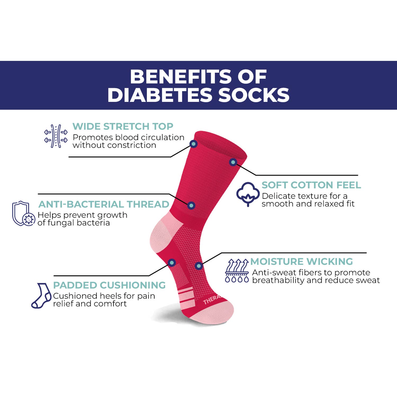 The American Gift Company (TAGCO) - Wholesale Socks - Unisex - 2-Pairs: Non-Binding Loose Fit Cotton Diabetic Crew Socks4