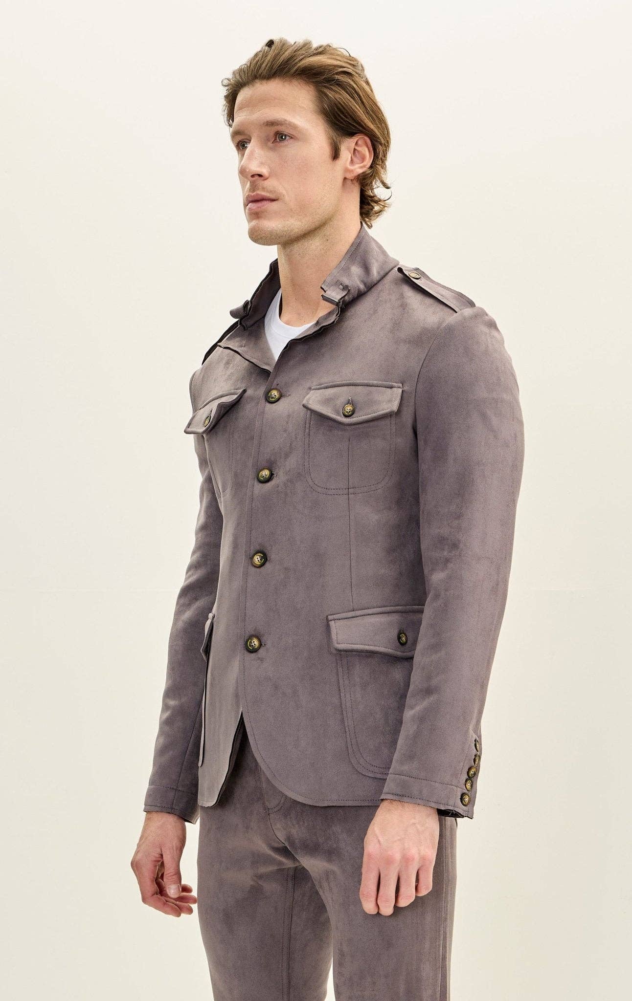 Men's Faux Suede Safari Jacket - Grey for wholesale on Faire2