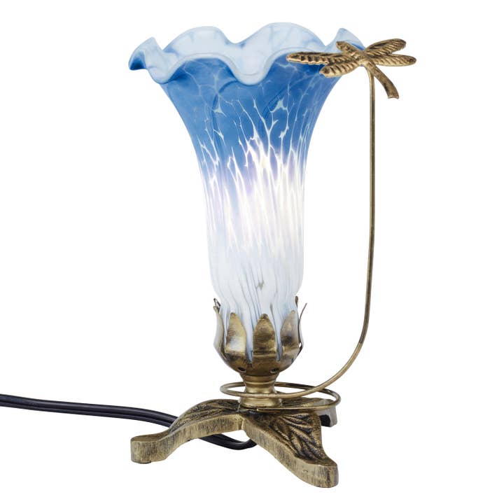 River of Goods - Wholesale Accent/Desk Lamp - 9"H Blue & White Handpainted Glass Dragonfly Lily Lamp1