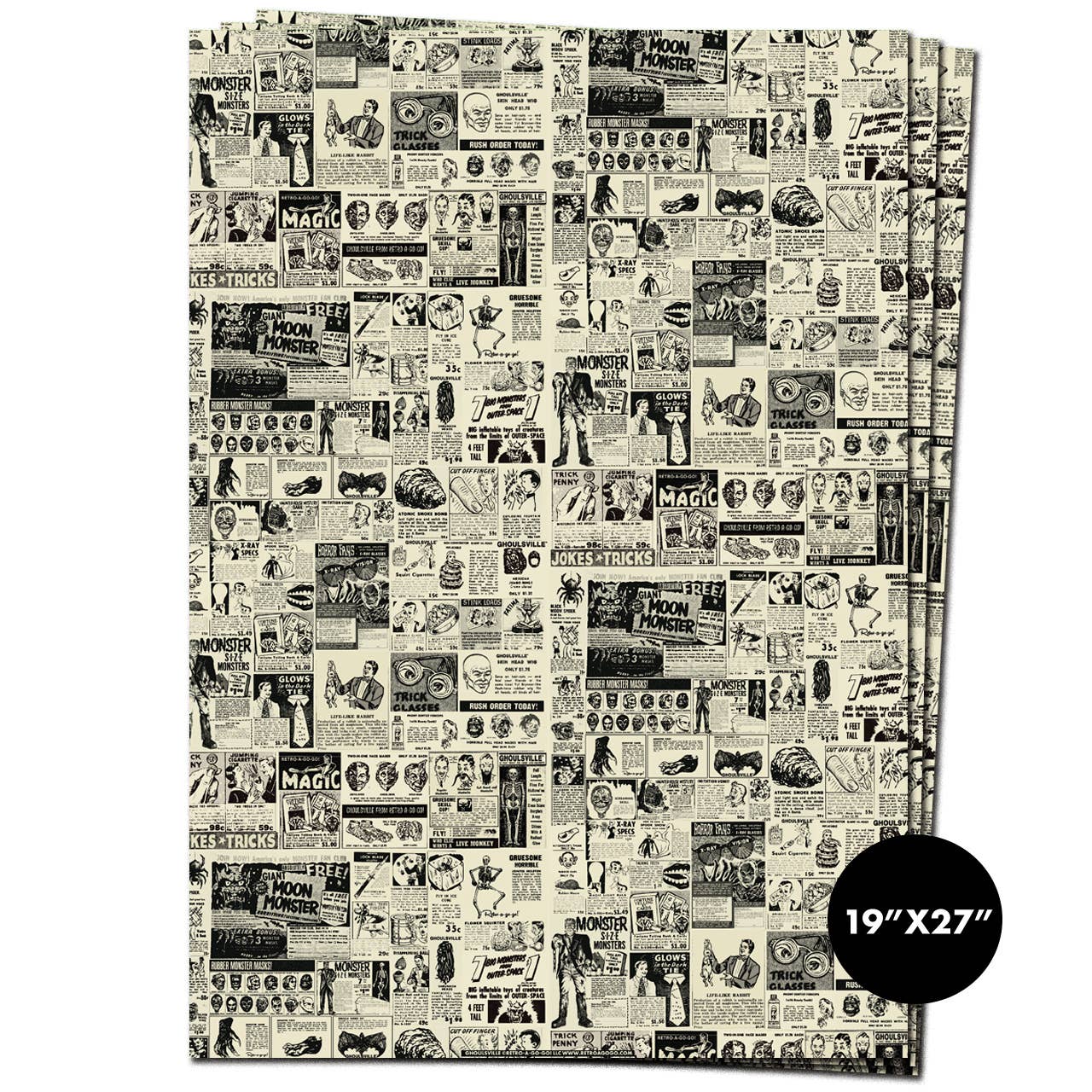 Retro-a-go-go! - Wholesale Flat Wrap - Vintage Monster Ads Gift Wrap Sheets0
