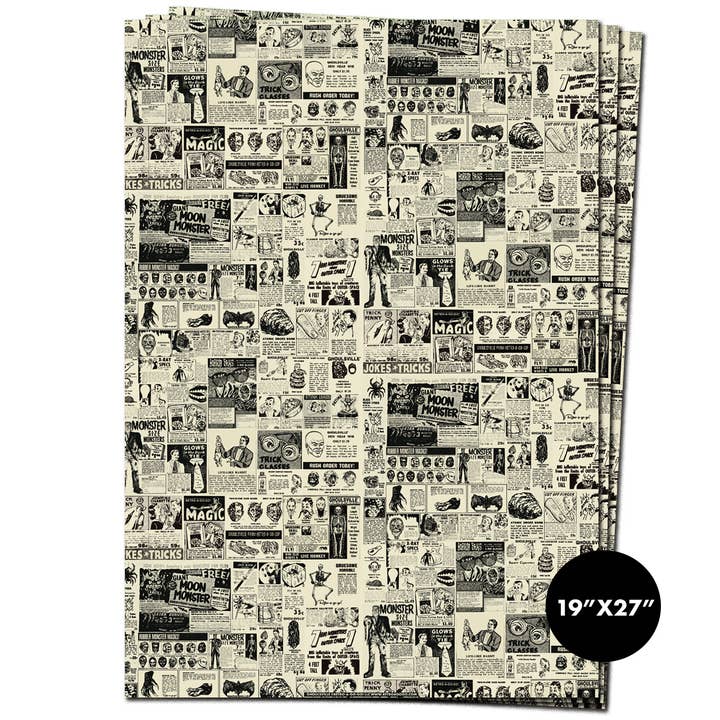 Retro-a-go-go! - Wholesale Flat Wrap - Vintage Monster Ads Gift Wrap Sheets