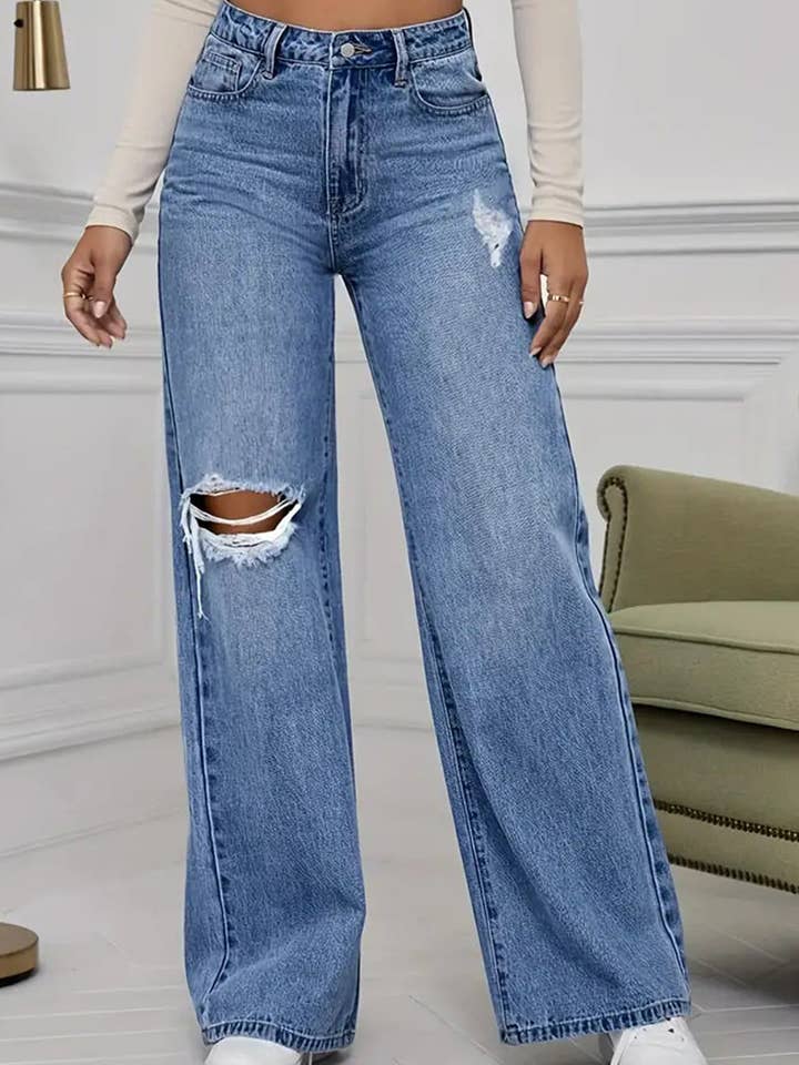 Højtaljede Rippede Straight Jeans for engroshandel hos Mccolin