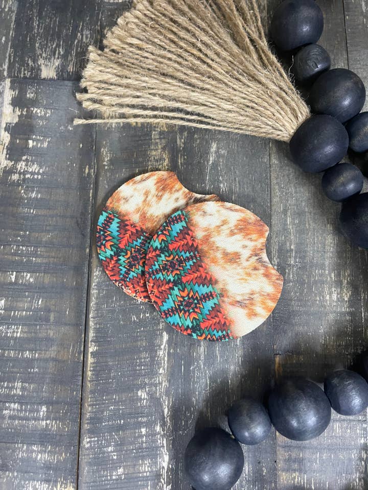 Western Cow Print Car Coasters for wholesale by Pink August