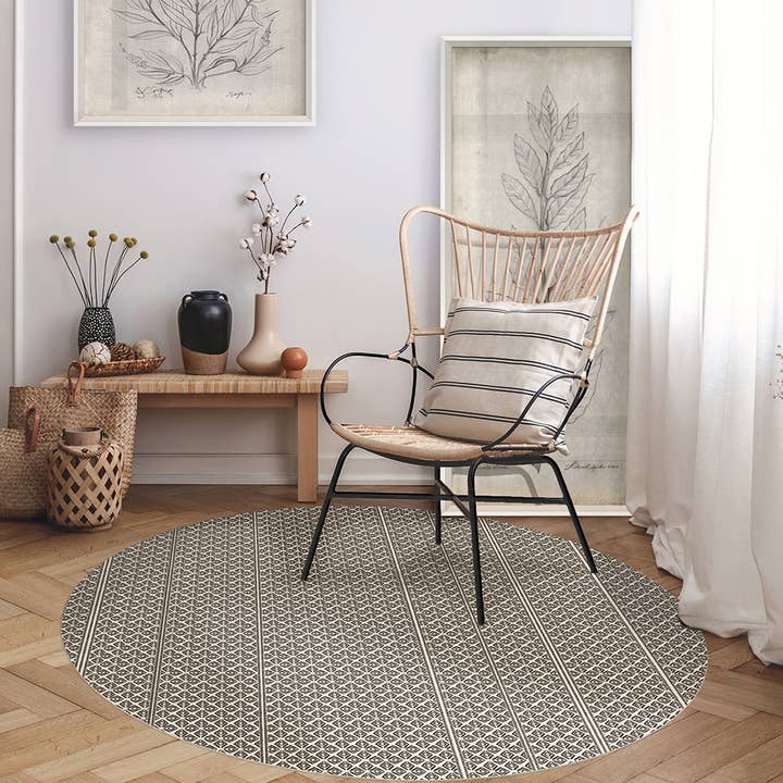 Tempaper & Co ® - Wholesale Floor Mat - Striped Mudcloth Black Vinyl Floor Mat, 48" round2