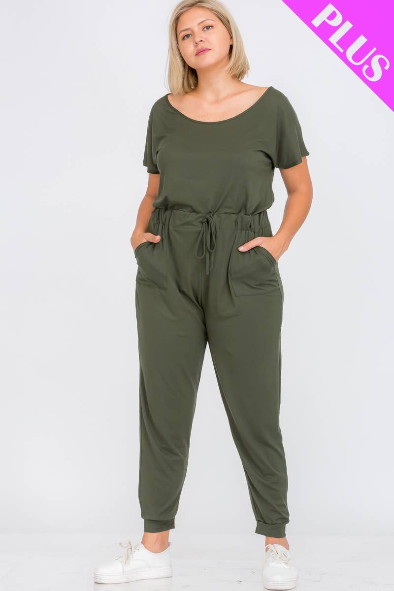 CAPELLA APPAREL - Wholesale Jumpsuit - Women's - Plus Size Solid Drawstring Jumpsuit5