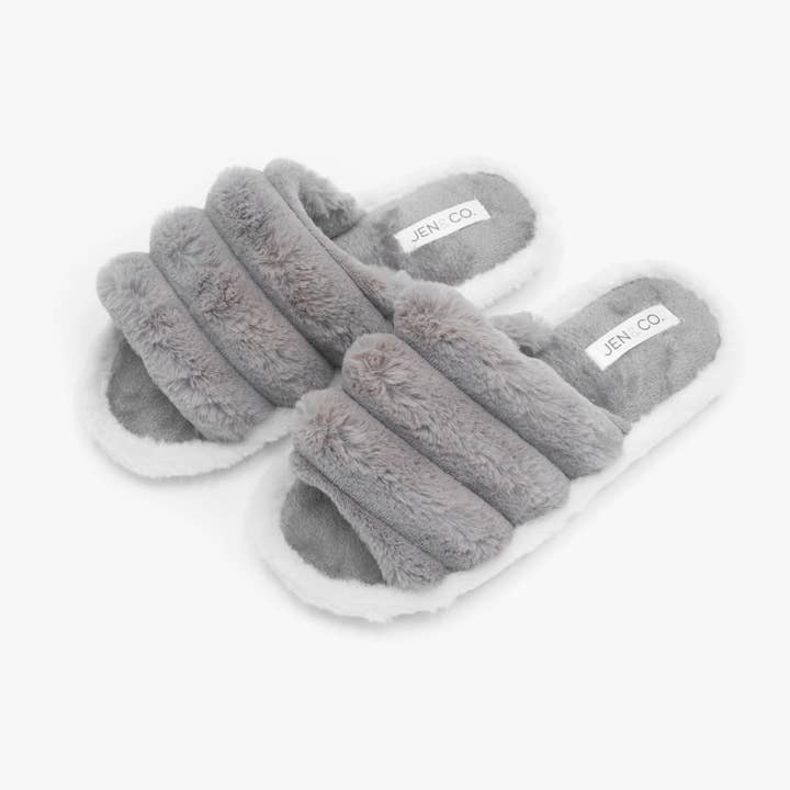 Jen & Co. - Wholesale Slippers - Women's - SLP2221 Edie Two-Tone Fluffy Cloud Slippers2